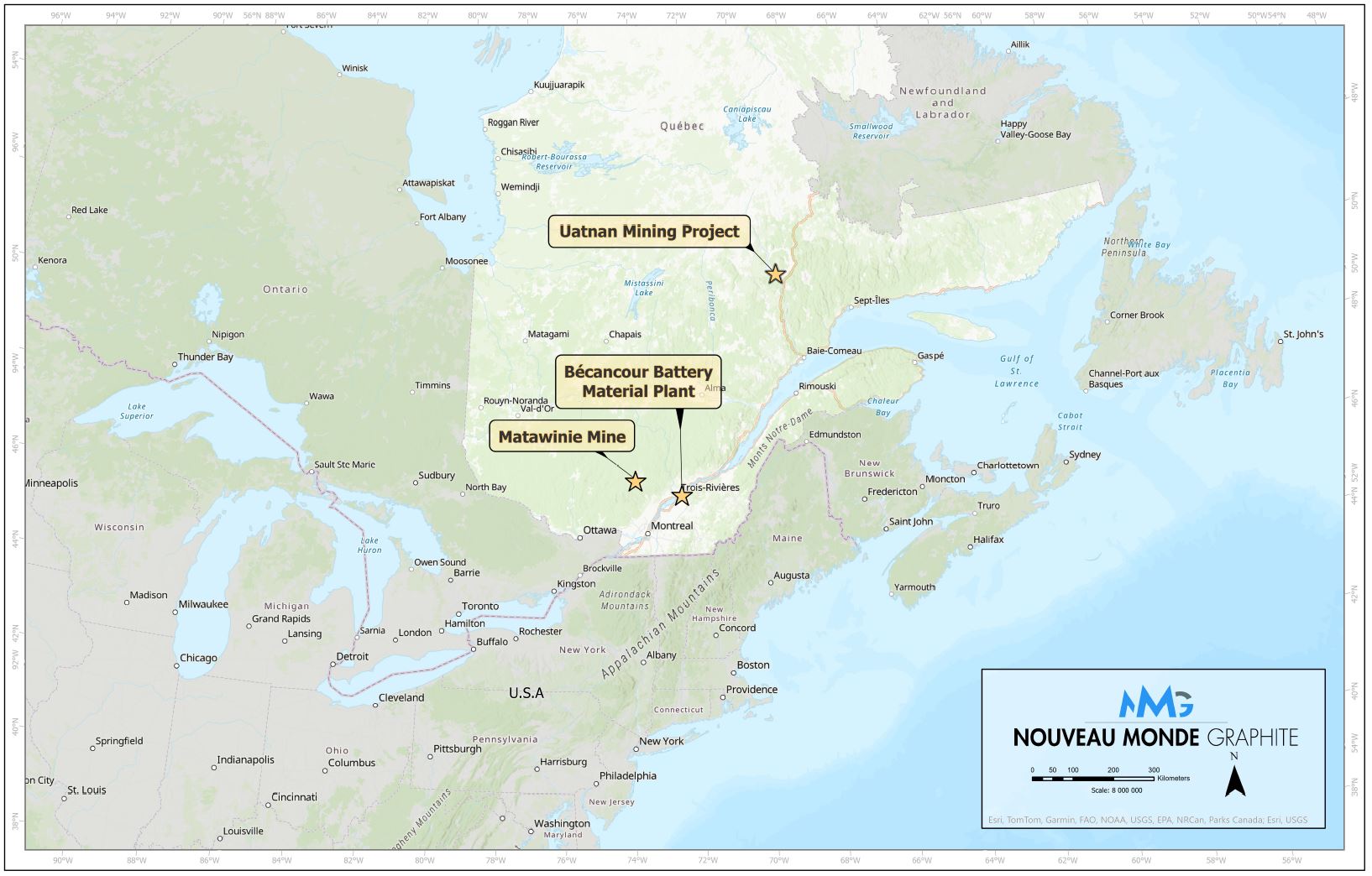 NMG's projects on the Quebec map.