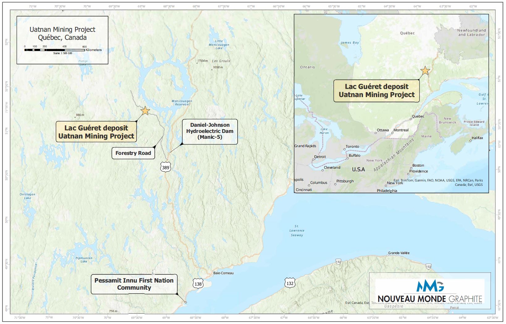 NMG's Uatnan projects on the Quebec map.